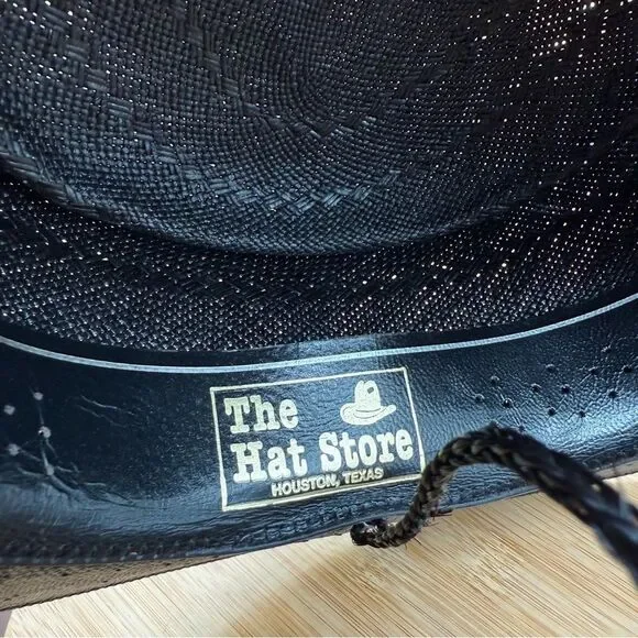 Larry Mahan Gambler Hat With Cord 6x Handwoven Shantung 7 Western Black USA - Picture 12 of 15